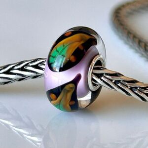 TROLLBEADS Pink Green & Black Classic Unique LAA 925S Abstract w Orange, NEW!
